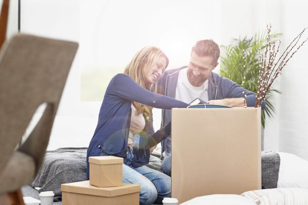couple unpacking their boxes
